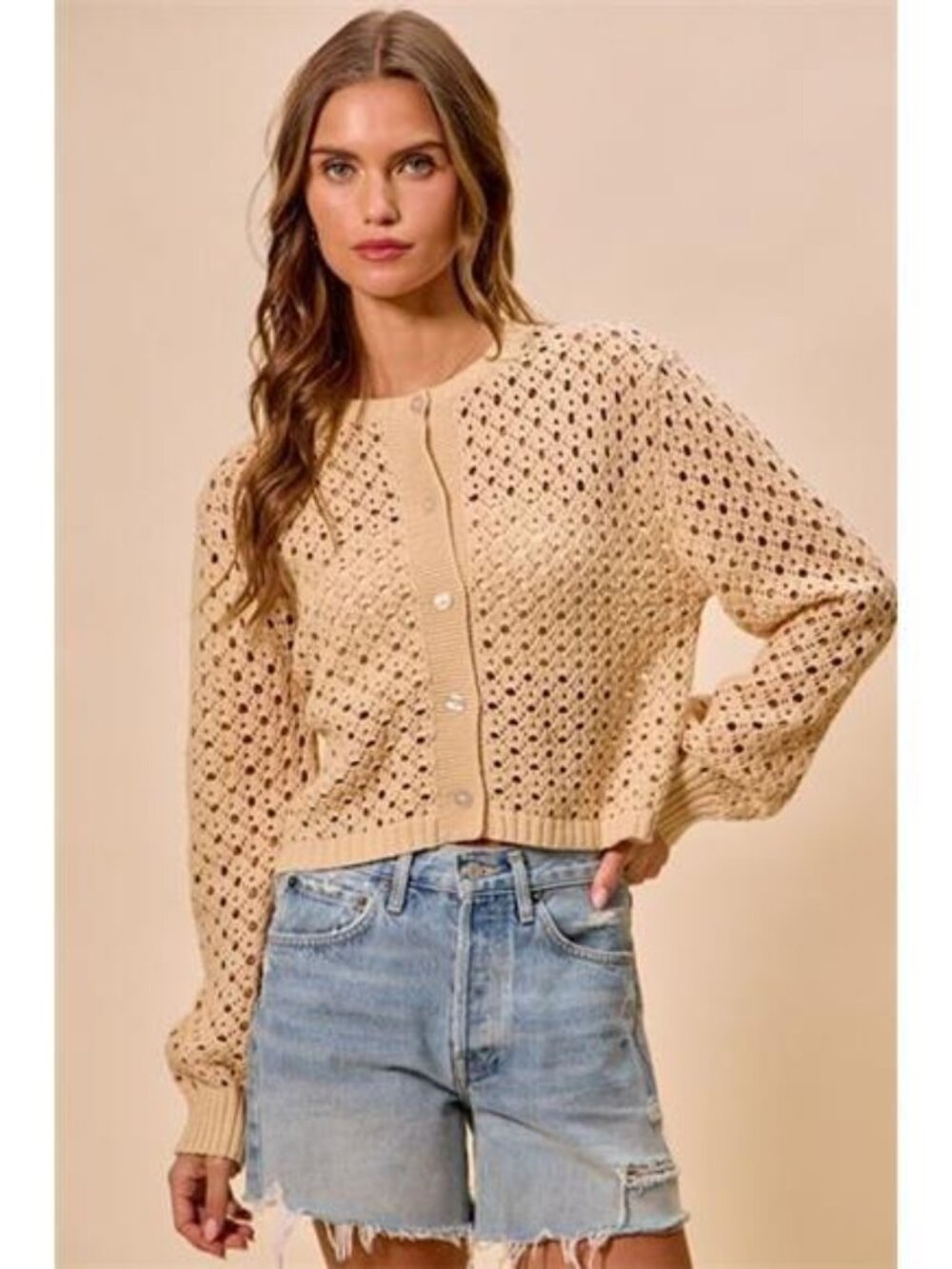 SO ME Open Knitted Button Down Cardigan Sweater Top